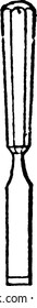 A typical representation of a firmer chisel, generally used by carpenters for bench works. It consists of a thick edge tucked into the side of a joint, vintage line drawing or engraving illustration.