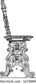 A typical representation of the German chair that was decorated with stones, with a single seat and lacks arms, vintage line drawing or engraving illustration.