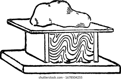 Eine typische Darstellung des Hall-Experiments, die die experimentelle Einrichtung und ihre Wirkung, den Bau von Felsen, die Vintage-Linie Zeichnung oder Gravur-Illustration veranschaulicht.