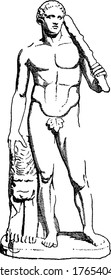A typical representation Hercules  Roman hero   god who was the equivalent the Greek divine hero Heracles  the son Zeus  according to Greek Mythology   vintage line drawing engraving