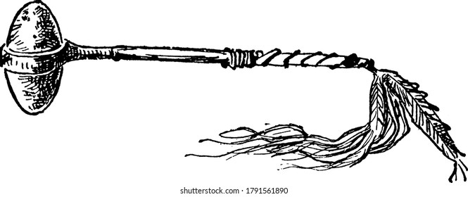 Eine typische Darstellung eines indischen Stone Maul, eine Waffe, die sich zusammen mit ihrer regelmäßigen Verwendung verschlechtert und die langsam zu schwingen, Vintage-Linie Zeichnung oder Gravitation Illustration.