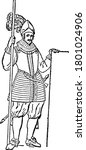 A typical representation of an infantry pikeman, a soldier armed with a pike, vintage line drawing or engraving illustration.
