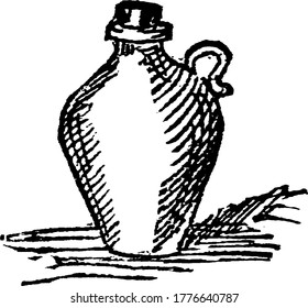 A Typical Representation Of A Jug, A Vessel With A Swelling Belly And Narrow Mouth; A Large Earthen Or Stone Bottle, Vintage Line Drawing Or Engraving Illustration 