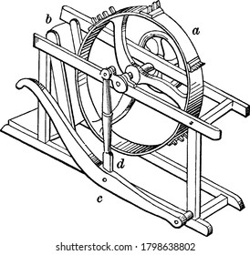 A typical representation of the ripple, a large comb or hatchel for separating the seeds or capsules from flax, vintage line drawing or engraving illustration.