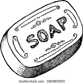 A typical representation of a soap, a compound of one or more of the acids obtained from fatty bodies, with alkali’s or oxides. It helps us to keep our body clean by removing the dirt, vintage