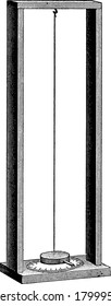 A typical representation of a torsional pendulum and its working, vintage line drawing or engraving illustration.
