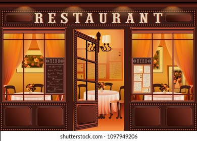 Typical restaurant in the style of the early 20th century. Handmade drawing vector illustration. All items - easily scalable separate objects.