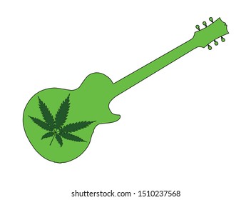 Typical rock and roll guitar in black silhouette on a white background