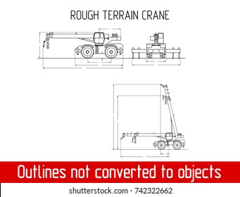 typical rough terrane crane overall dimensions blueprint template illustration