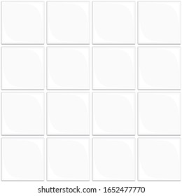 Typical seamless set of white ceramic bathroom or restroom wall tiles on a white background