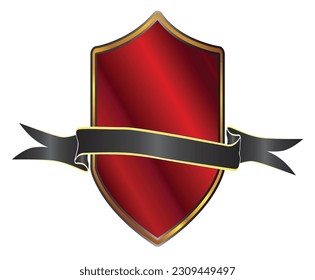 Forma típica del escudo en rojo y dorado sobre un fondo blanco con espacio para copia de la cinta y el escudo