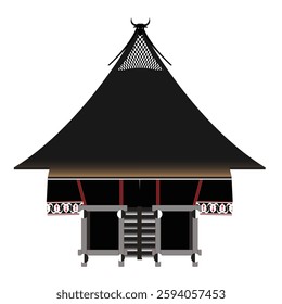 a typical Simalungun traditional house, which is usually occupied by the Simalungun tribe and has the characteristic of a buffalo head on the front of the house