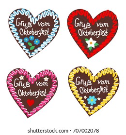 Typical souvenir at the Oktoberfest in Munich -gingerbread-heart, lebkuchenherz. Isolated on white background and typical pattern
