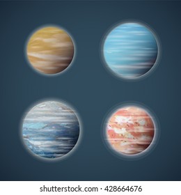 Typical space planets or planetoids vector set