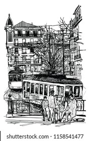 Tranvía típico de Lisboa - Ilustración vectorial