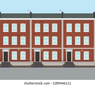 Typical UK Terrace Houses Brick Four Storey Georgian Style Terraced