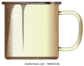 A typical white enamel tin cup with white mottle FX over a white background