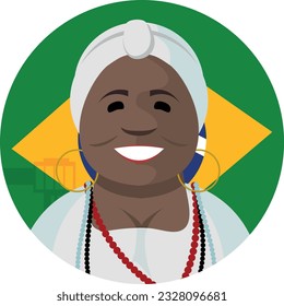 Typische Frau aus Nordost-Brasilien. Baiana. Brasilianische Flagge, Bahia. Kerzenschein. Brasilianische Afrikanerin. Kultur