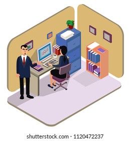 Typical working day in the office. Vector illustration.