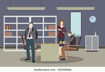 Typical working day in the office. Vector illustration.
