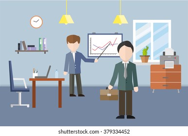 Typical working day in the office. Vector illustration.