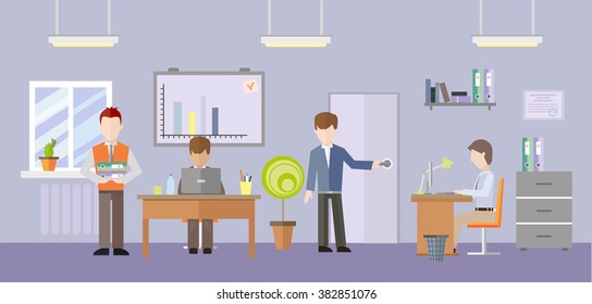 Typical working day in the office. Vector illustration.