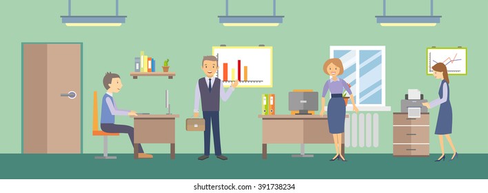 Typical working day in the office. Vector illustration.