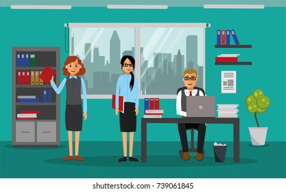 Typical working day in the office.Vector illustration.
