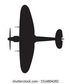 A Typical WW2 British Fighter Plane Silhouette On A White Background