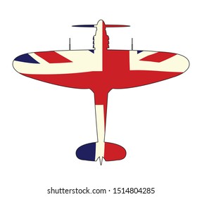 A typical WW2 British fighter plane with Union Jack Flag silhouette on a white background