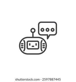 Typing AI line icon. linear style sign for mobile concept and web design. Chatbot with a typing dots symbol outline vector icon. Real time AI response symbol, logo illustration. Vector graphics