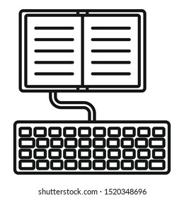 Typing book icon. Outline typing book vector icon for web design isolated on white background