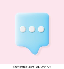 Typing in chat bubble element. Message sending notification icon for mobile app, social media network application and messengers on pink background. Cartoon plasticine design. Vector illustration