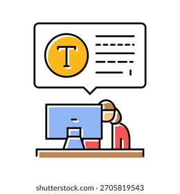 Escritura de la computadora Asistente de oficina Icono de color Vector. Escritura de la computadora Asistente de oficina Signo. Ilustración de símbolo aislado