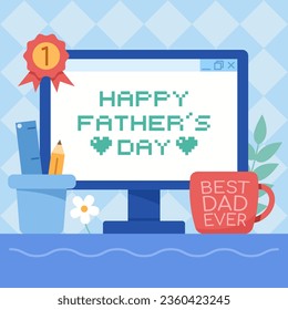 Typing father's day message on dad monitor.