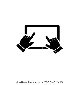 Typing Hands Over Tablet Screen Icon in Minimalist Style