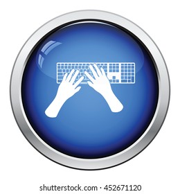 Typing icon. Glossy button design. Vector illustration.