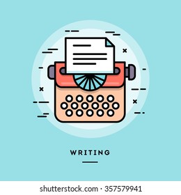 Typing machine, flat design thin line banner, usage for e-mail newsletters, web banners, headers, blog posts, print and more