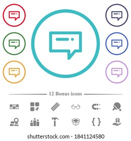 Typing message flat color icons in circle shape outlines. 12 bonus icons included.