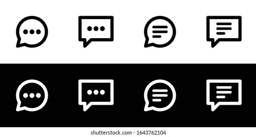 Typing message icon set. Flat design icon collection isolated on black and white background.