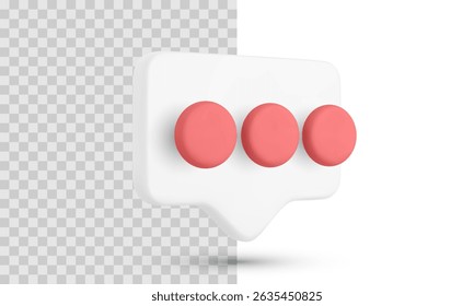 Typing Message Icon With Three Dots Rendered In Realistic 3D Style, Representing Chat, Texting, Or Communication. Clean Vector Illustration For Messaging And Social Media Concepts. - Powered by Shutterstock - Get 15% off with code: PIKWIZARD15