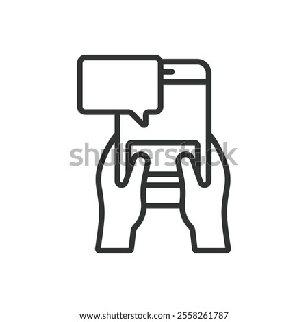 Typing message on phone, icon in line design. Typing, message, phone, chat, texting, communication, mobile on white background vector. Typing message on phone editable stroke icon