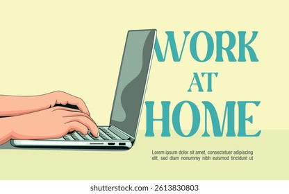 Typing on a computer, working remotely from home