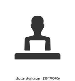 Typing on laptop, help desk icon