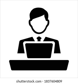 Typing on laptop icon on white background