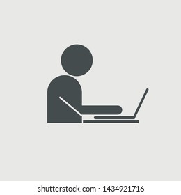 Typing on laptop vector icon solid grey