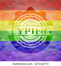 Typing on mosaic background with the colors of the LGBT flag