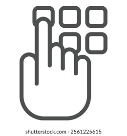 Typing pin code line icon, data protection concept. Vector graphics. Hand pointer with buttons sign on white background, outline style icon for mobile or web design