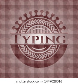 Typing red seamless badge with geometric background.