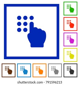 Typing security code flat color icons in square frames on white background